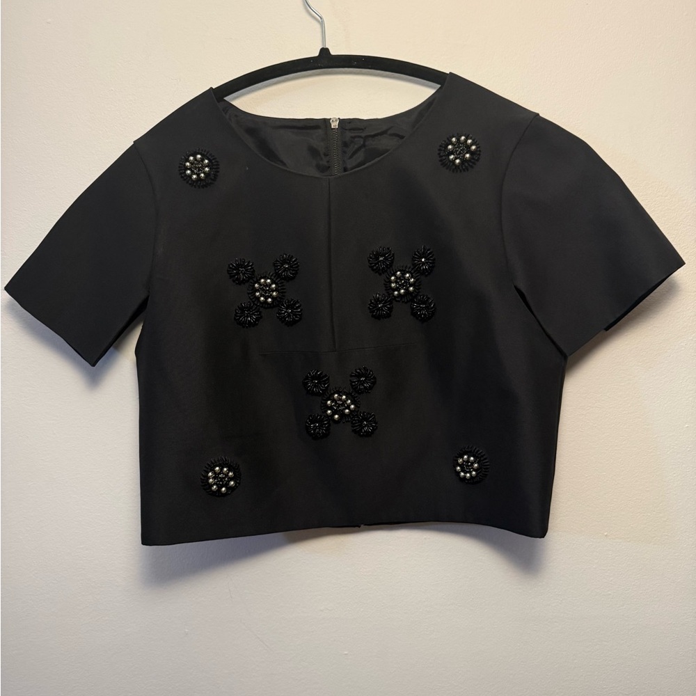 Tibi Black Beaded Crop Top
